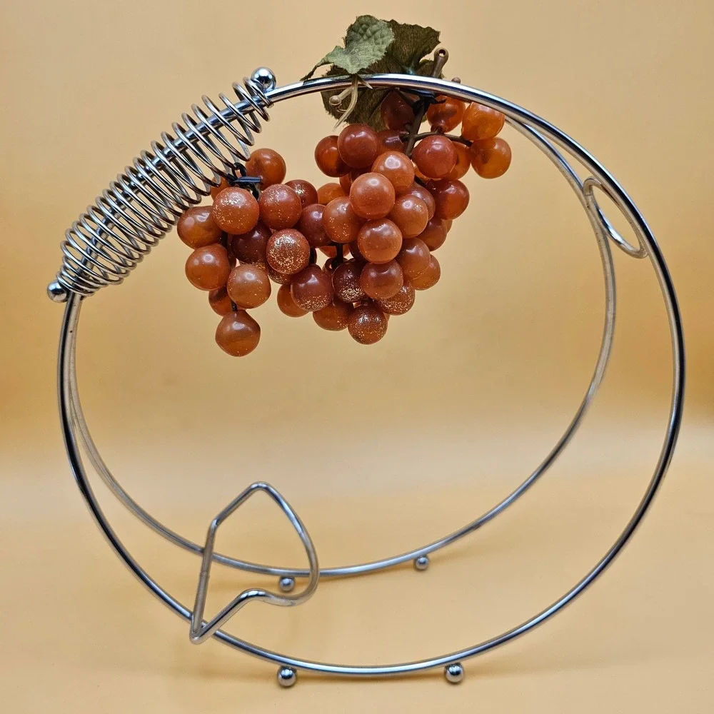 Modern Chrome Metal Wine Holder with Grape‎ Cluster Accent